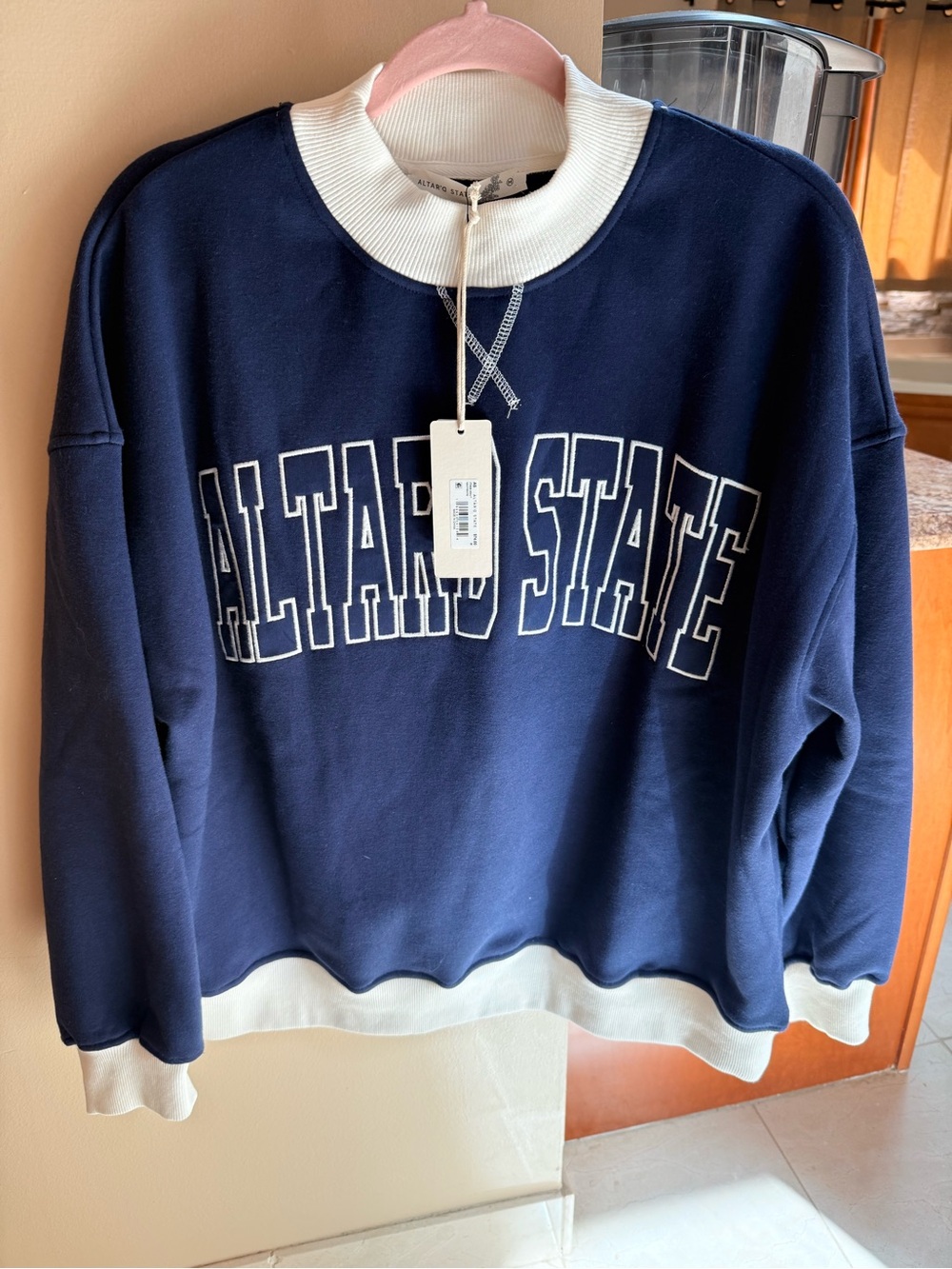 Altar'd State Navy Crewneck Sweatshirt with White Trim